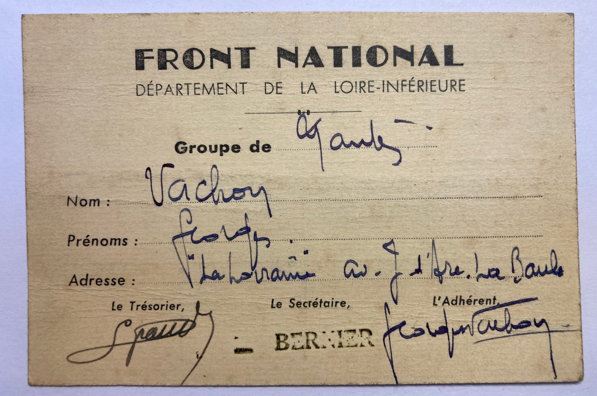 Carte du Front National <p>Loire-Inférieure</p>Archives départementales de Loire-Atlantique (cote 222 J 1) - Collectif <acronym title="Jean de Neyman">J.d.N.</acronym>
