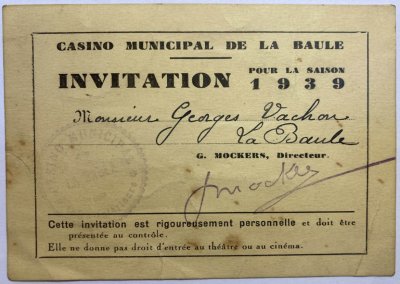 Invitation Casino de La Baule <p>1939</p>Archives départementales de Loire-Atlantique (cote 222 J 1) - Collectif <acronym title="Jean de Neyman">J.d.N.</acronym>
