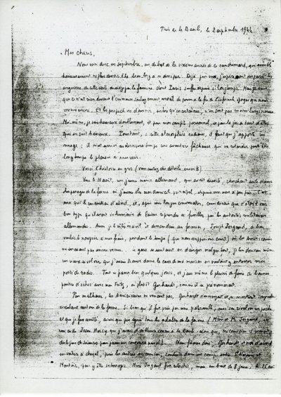 Lettre de Jean <p>Sa dernière lettre avant d'être fusillé.</p>© Fonds Dominique de Neyman - Collection <acronym title="Patrice Morel">P.M.</acronym> (conservée au Musée de la Résistance nationale à Champigny.